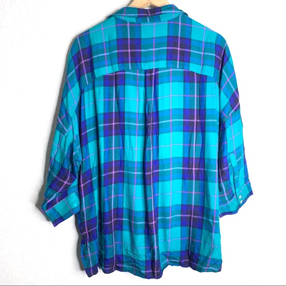 Liverpool blouson wrap plaid 3/4th sleeve top L - Picture 6 of 7